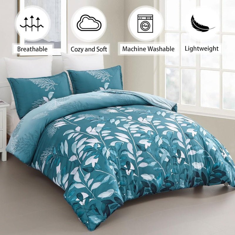 Teal Leaves-Bed Sheet Set